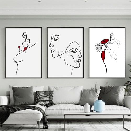 Black White Figure Line Art Canvas Painting Abstract Style Poster Living Room Decoration Wall Pictures For Room Decor Wall Decor