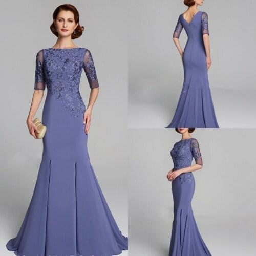 2019 Elegant Mother of the Bride Dresses Half Sleeves A Line Satin Evening Gowns Custom Floor Length Prom Party Dress