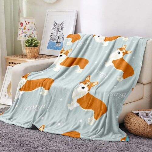 Corgi Dogs Flannel Blanket 3D Print Cartoon Animals Fleece Blanket Lovely Pet Throw Blanket For Bedroom Blanket Home Decor