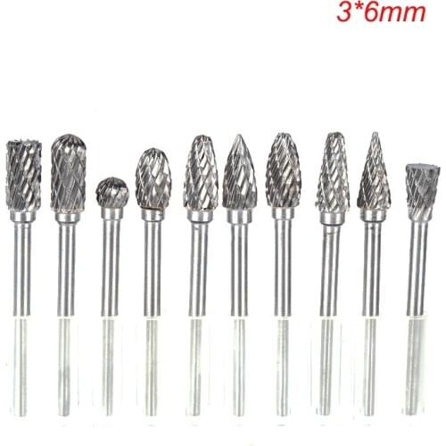 10 PCS/Set Tungsten Carbide Rotary File Burr 3mm Shank Polishing Head For Dremel Rotary Tool Woodworking Router Polishing Head