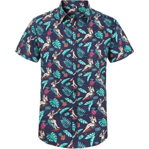 High Quality 100% Cotton Hawaiian Shirt MS0006 Leaves Print Summer Holiday Casual Clothing Plus Size Men Shirt