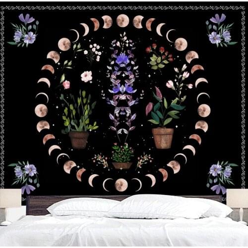 INS Bohemia Moon Flower Black Tapestry Wall Hanging Living Room Sofa Background Tapestries Decoration Bedroom Bedside Tapestry