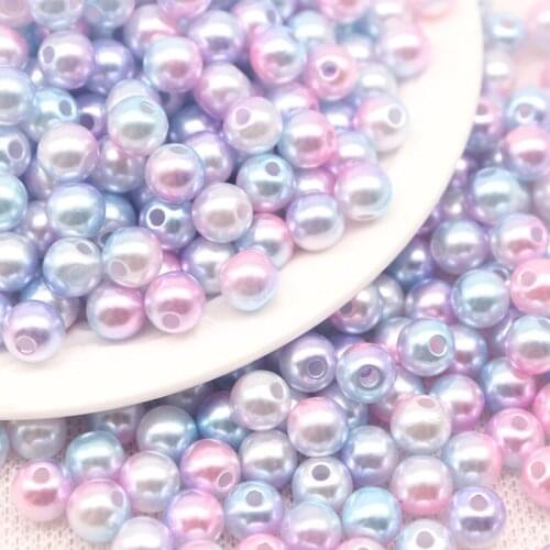 Gradients Pearls 8mm Mermaid with Hole Round Acrylic ABS Imitation Pearl Beads for Nail Art DIY Craft Scrapbook Decoration 10g