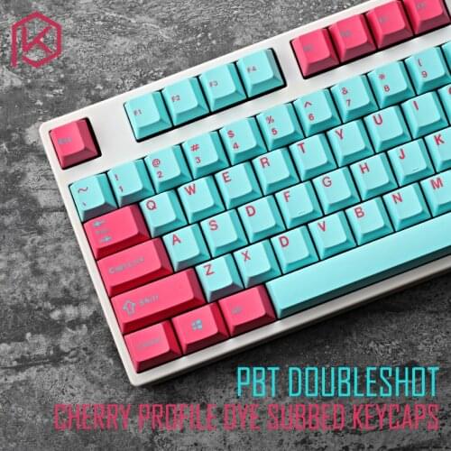 Pbt doubleshot keycaps cherry profile miami colorway for ansi 104 mechanical keyboard cyan magenta pink for cherry 3494 3000