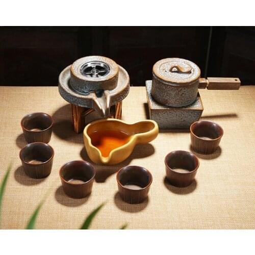 GY Creative Ceramic Stonewashed Full & Semi Automatic Home Living Room Simple Retro Lazy Tea Making Kung Fu Teaware Set Teapot