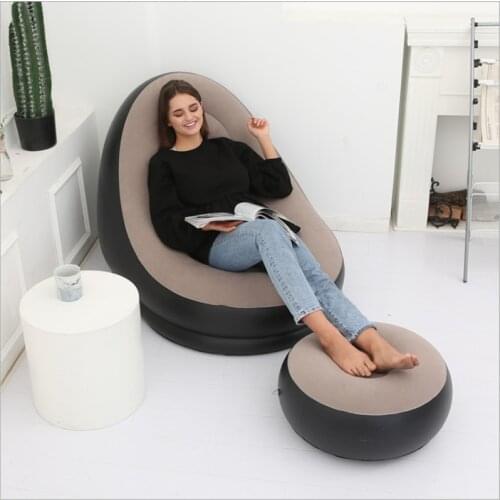 Lazy inflatable sofa folding recliner outdoor sofa bed with pedal comfortable combination flocking sofa chair