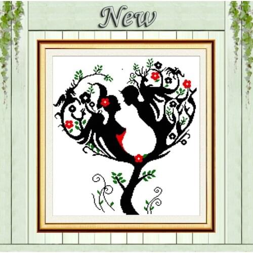 Lover tree flowers mascot couple diy patterns Counted Print on canvas DMC 11CT 14CT Cross Stitch kits needlework Sets embroidery