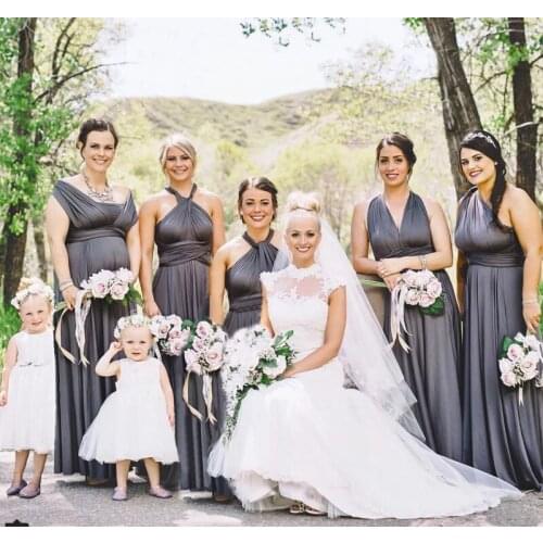 Multiway Dress Charcoal Grey Bridesmaid Dress Long Infinity Maxi Dress Convertible Floor Length Dress With Halter Style