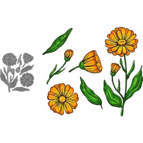 Calendula Flower And Leaves Set Scrapbooking Paper Metal Craft Dies For Card Making Cut Dies 2021 Embossing New