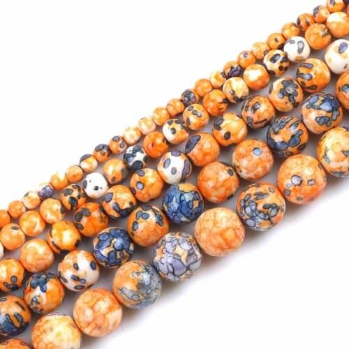 Deep Orange Blue Speckled Rainstone Beads Round Loose Stone Beads For Jewelry Making DIY Bracelet Pick Size 4/6/8/10/12mm 15