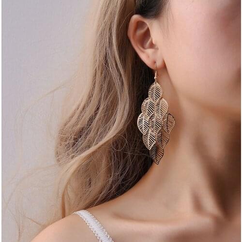 Charm Long Hollow Leaves Tassel Earrings Gold Silver Color Drop Dangling Earrings Pendientes Jewelry for Women Trendy Party