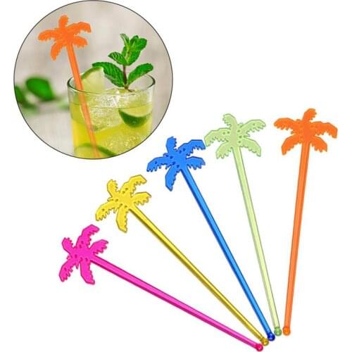 50 Pcs Coconut Tree Stir Sticks Plastic Swizzle Sticks Coffee Beverage Drink Stirrers (Mixed)
