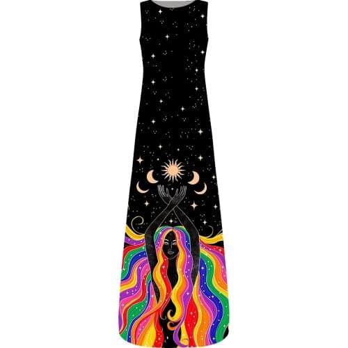 Sleeveless Round neck Dress Large Size Printing High Waist Spring Summer Casual Long Floral Dress