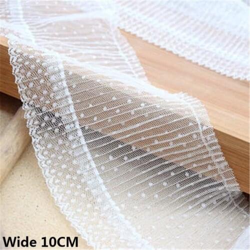 10CM Wide Tulle White Polka Dot Net Yarn Lace Organ Pleated Elastic Ruffle Trim Skirt Lengthened Handmade DIY Fabric Accessories