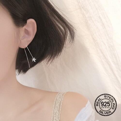 Earrings Leaf Tassel 925 Sterling Silver For Women Line Chain Charming New High Quality Lady Korea Fashion Simple Jewelry INEFFA