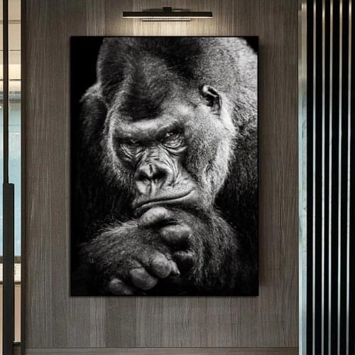 Modern Black Gorilla Canvas Painting Nordic Animal Posters and Prints Monkey Wall Art Pictures for Living Room Home Decoration