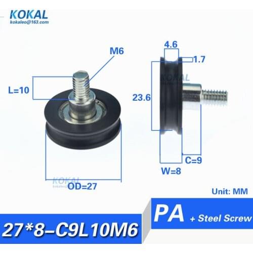 [U27*8-C9L10M6]10pcs high quality PA66 coated 626zz U groove concave screw shaft ball bearing wheel U type ball bearing pulley