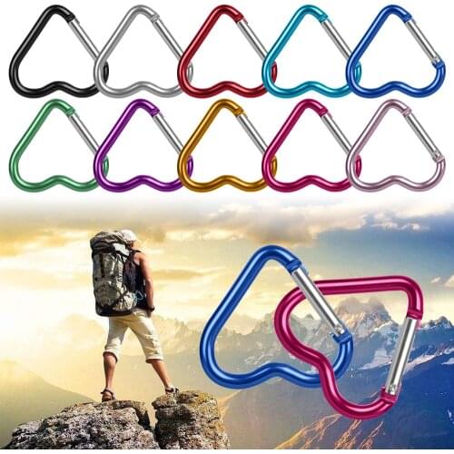 Heart-shaped Aluminum Carabiner Key Chain Clip Outdoor Camping Keyring Hook Water Bottle Hanging Buckle Travel Kit Climbing