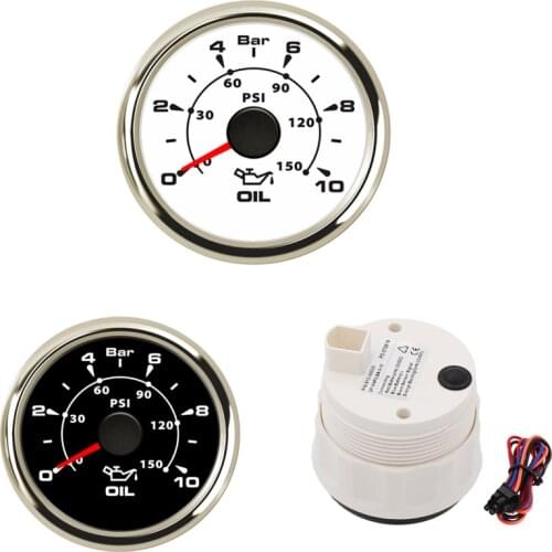 Waterproof IP 67 Oil Pressure Gauges 5/ 10 Bar Boat Car Oil Pressure Gauge with 7 Colors Backlight