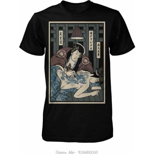 Samurai Tattoo Funny Black T-Shirts Cotton MenS Clothing Trend Unisex Tee Casual Tshirt Funny Harajuku