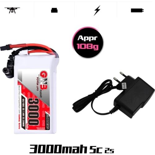 GNB 2S 7.4V 3000MAH 5C Lipo Battery Charger Set Power Indicator for Fatshark Glasses Dominator Skyzone Aomway FPV Goggles Drone