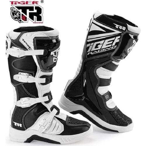 TR TIGER Racing Motorcycle Long Shoes Off-road Motocross Boots Dirt bike Sports Rider Motor faux Leather motorbike boot