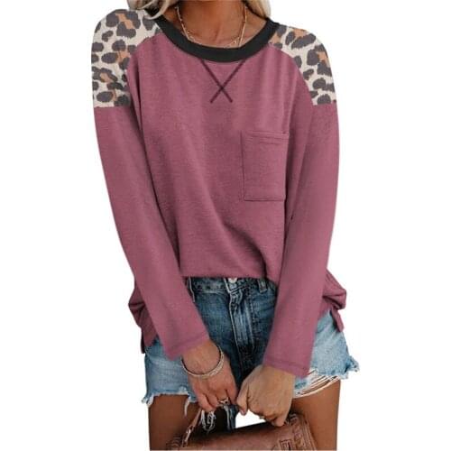 Women Clothes Spring And Autumn Casual T-Shirt Long Sleeve Leopard Spliced Tees Female Fashion Tops Ladies Oversized T-Shirt