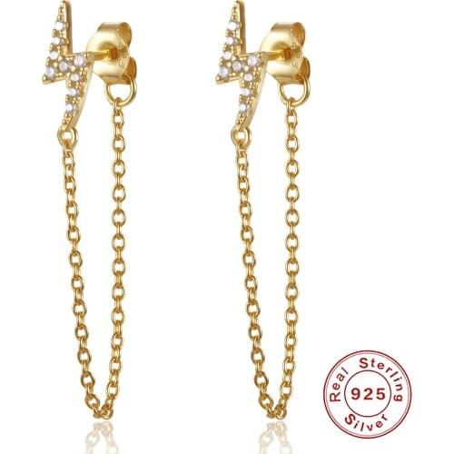 925 sterling silver earring fashion zircon star snake lightning Vertical bar tassel Chain long earring pretty woman ear jewelry