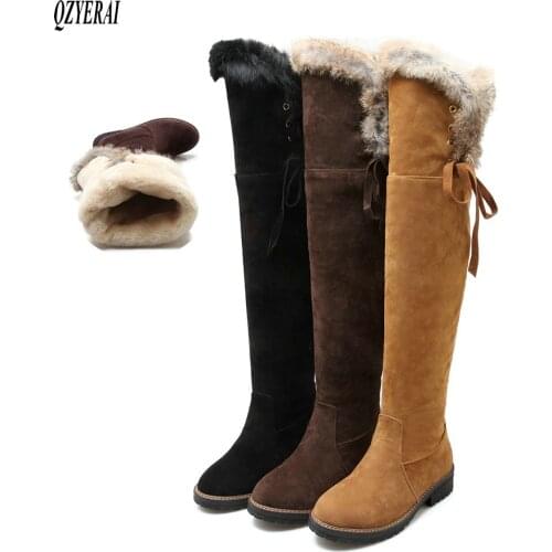 New winter style warm Genuine leather Knee high boots snow boots Women boots non-slip True fur warm Women shoes Size 34-43