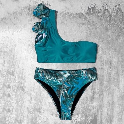ZTVitality Ruffles One Shoulder Sexy Bikinis 2020 New Arrival Padded Leaves Swimsuit High Waist Swimwear Women Brazilian Bikini