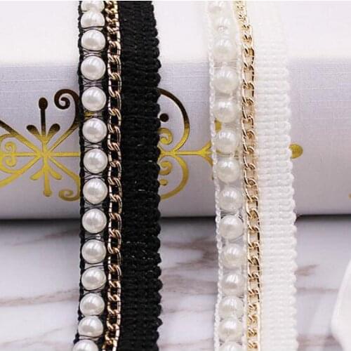 10Yards 2cm Width Beading Pearl Trims Beaded Ribbon Sewing Supplies Curtain Accessories Mesh Chain Ribbon Lace Decoration