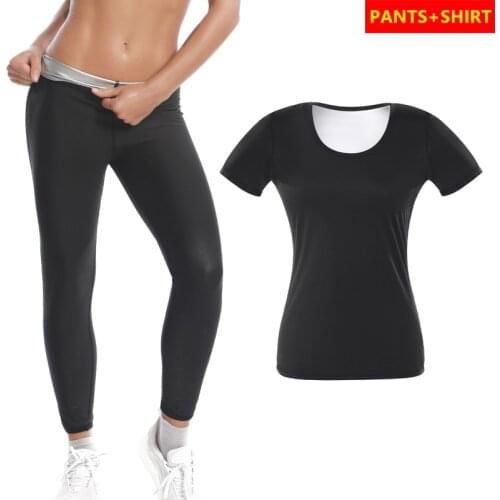 2021 Women Seamless Sauna Suits Body Shaper Pants Sweat Shirt Slimming Leggings Workout Shapewear Gym Fitness Tops Set Tracksuit
