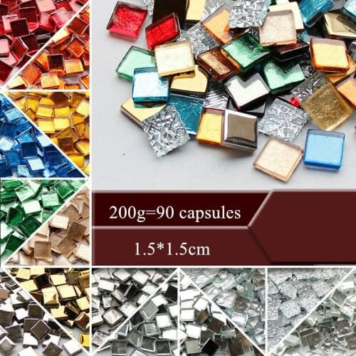 90 Pcs Mirror Crystal Glass Mosaic Tiles 1.5cm Square Sequin DIY Mosaic Tile Multi-Color DIY Wall Craft Mosaic Making Materials