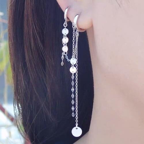 925 Sterling Silver Earring Design Wafer Cone2/3 Pierced Siamese Ears Chain Ear Bone Long Earring Personality Girl ear jewelry