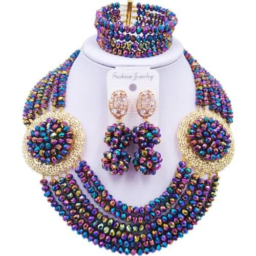 Afrian Multicolor Plated Engagement Women Beads Necklace Crystal Jewelry Sets 6C-SPH-15