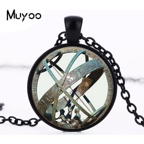 Astronomical Sundial Globe Pendant Astronomy Necklace Aqua Bronze Astrological Vintage Astronomy Science Jewelry HZ1
