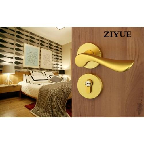Free Shipping Gold Color Space Aluminum Door Handle Bearing Mute Home Room Furnishing Lock