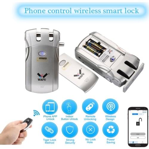 Wafu WF-018 Wireless Invisible Smart Lock Phone Control Fingerprint Locks Remote Control Electronic Keyless Door Lock 315MHz