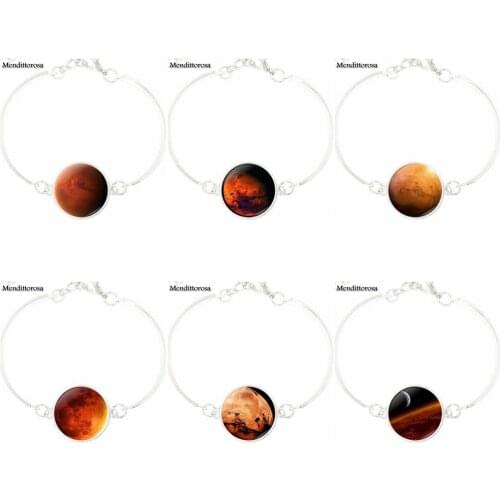 Mars Bracelet Bangle Glass Cabochon Silver Chain Vintage Bracelet Bangle Statement Jewelry For Women Handmade Girls