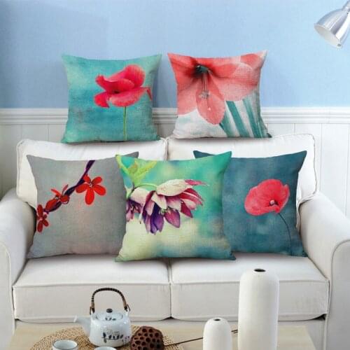 Cushion Waist Case Home Cover Bed Flower Pillow Home Textile Linen Cotton 18\"