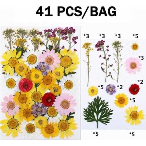 41Pcs Colorful Press Dried Flowers Uv Resin Natural Flower Resin Material for DIY Epoxy Resin Filling Jewelry Decoration