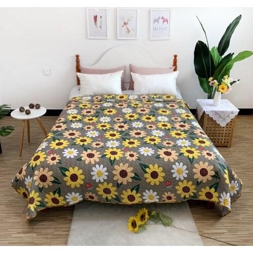 Home Quilted Bedspread Summer Quilt Comforter Floral Printed Blanket Duvet Plaid Patchwork Bed Cover for Adults (NO Pillowcases)