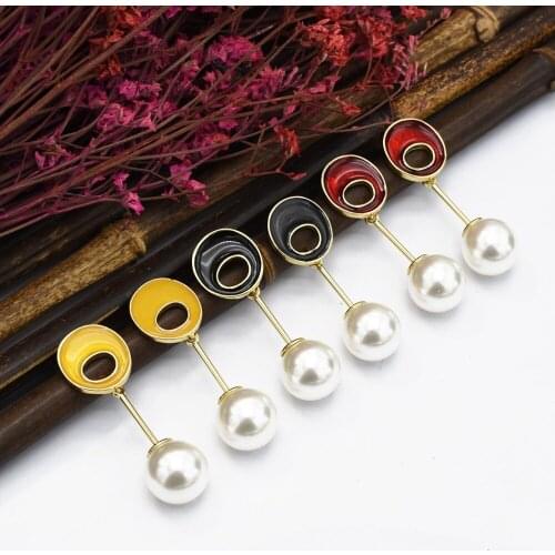 Elegant Red Yellow Black Enamel Pearl Drop Earrings for Women Bridal Charm Statement Earring Fashion Party Jewelry oorbellen