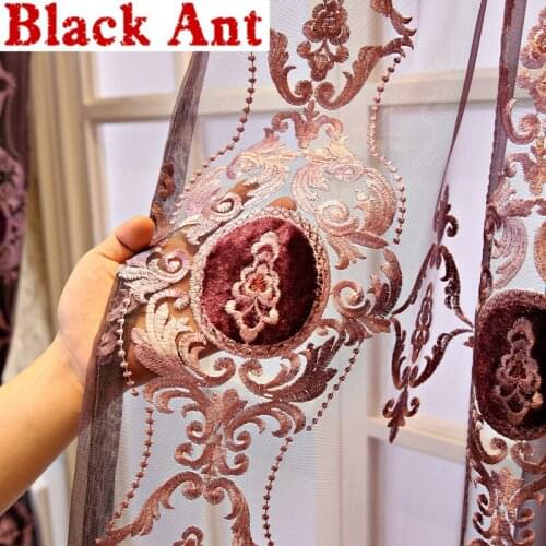 Purple Window Screen High-end European Patch Embroidery Tulle Curtain For Living Room Luxury Window Blinds Drape X-JD953#20