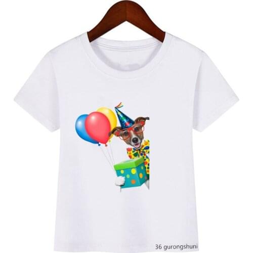 T-shirt for Boys/girls Funny Dogs with Wine Glasses Cartoon Print Children T Shirts Cute Kids Clothes Birthday Gift Summer Tops