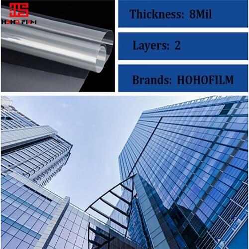 HOHOFILM 8mil Roll Safety Clear Window Film Glass Protection PET Anti Shatter Resist Prevent Glass explosion Bank Building Use
