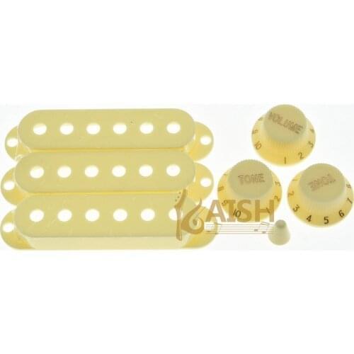 KAISH 3 Sets Aged White ST Knobs,ST Pickup Covers & 5 Way Switch Tip
