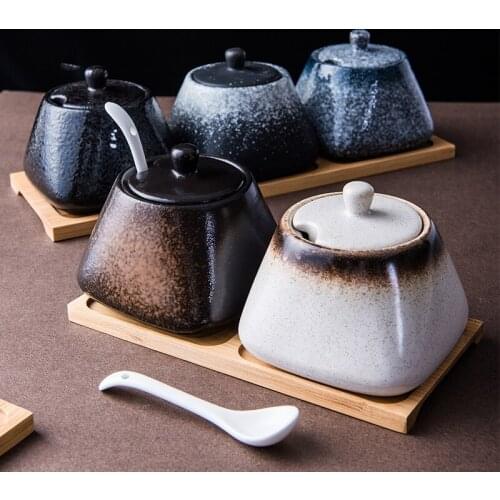 LingAo Ceramic household kitchen seasoning pot set Chili pot combination salt monosodium glutamate seasoning bottle