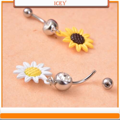 Non-allergic elegant dancer paint two-color Little Sunflower belly button nail yellow daisy belly button