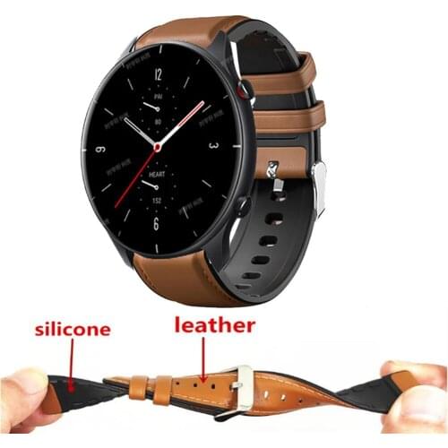 22mm Leather Silicone Bracelet For Amazfit GTR 2 2E/GTR 47mm Sport Wrist Strap For Huami Amazfit Pace / Stratos 1 2 3 Watchband